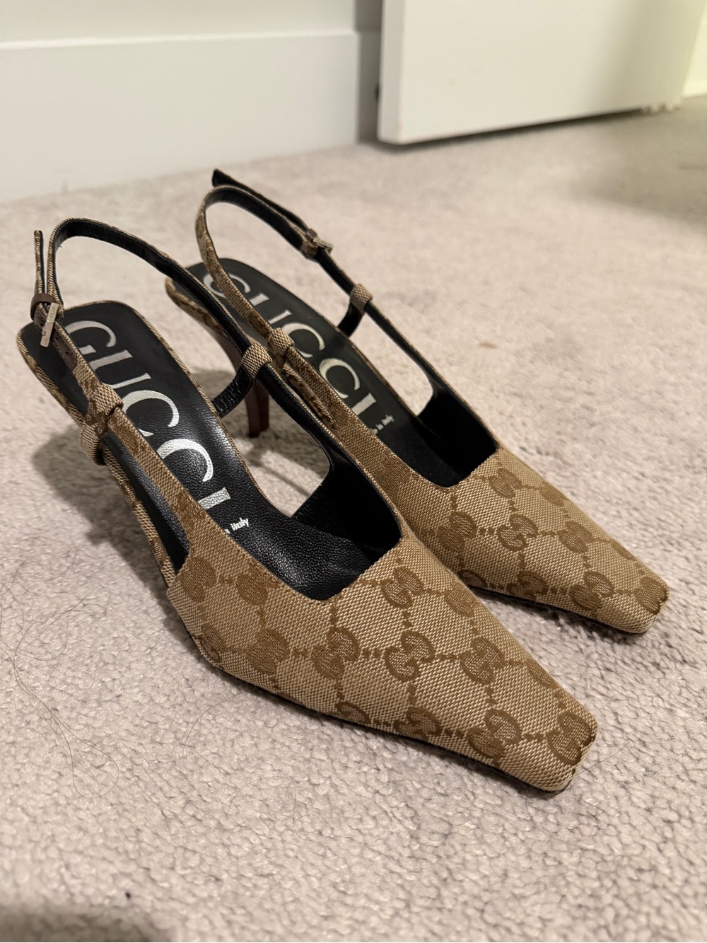 Gucci Brown GG Canvas Slingback Pumps